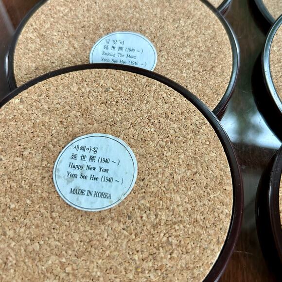 Set of 6 Vintage Korean Art Coasters – Yeon See Hee Folk Scene Series - Picture 7 of 10